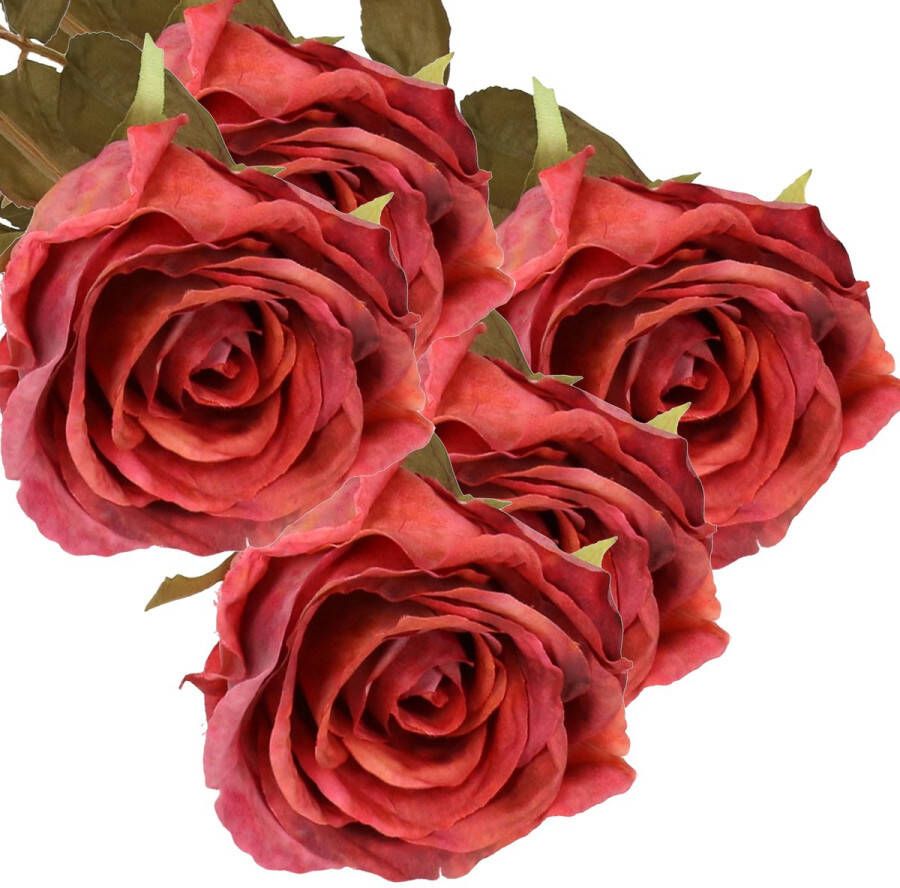 TopArt Top Art Kunstbloem roos Calista 5x rood 66 cm kunststof steel decoratie bloemen