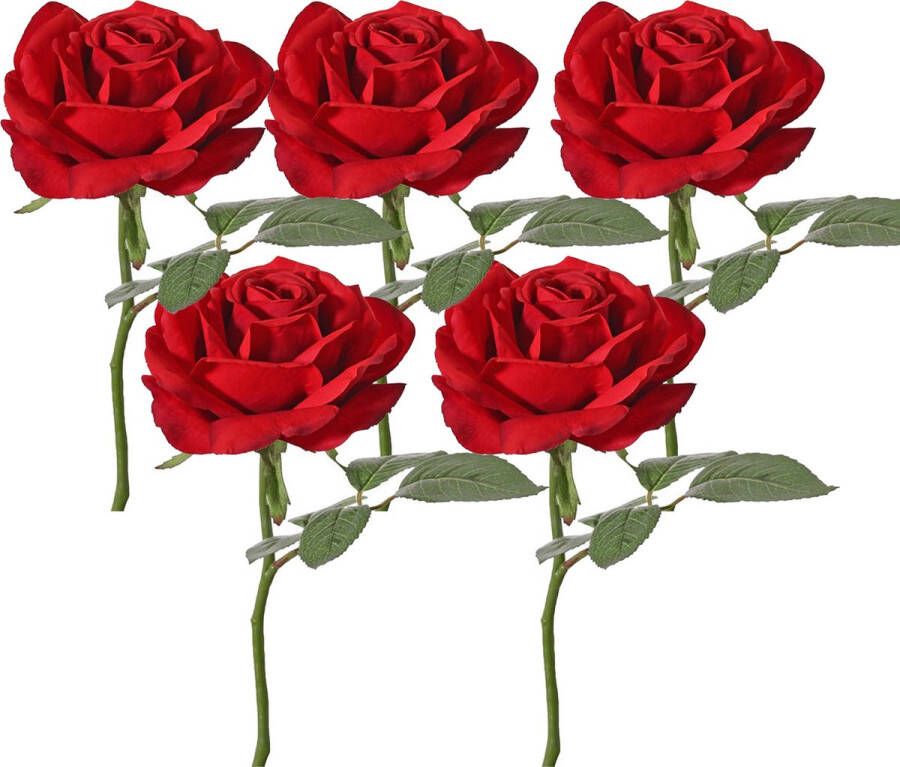 TopArt Top Art Kunstbloem Roos de luxe 5x rood 30 cm plastic steel decoratie bloemen