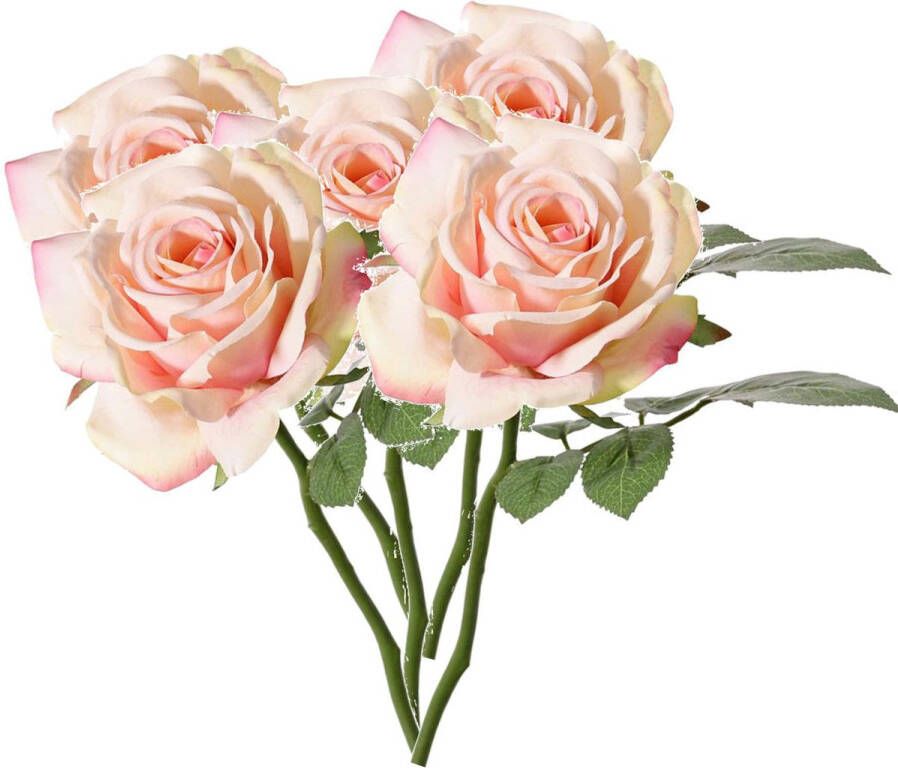 TopArt Top Art Kunstbloem Roos de luxe 5x roze 30 cm plastic steel decoratie bloemen