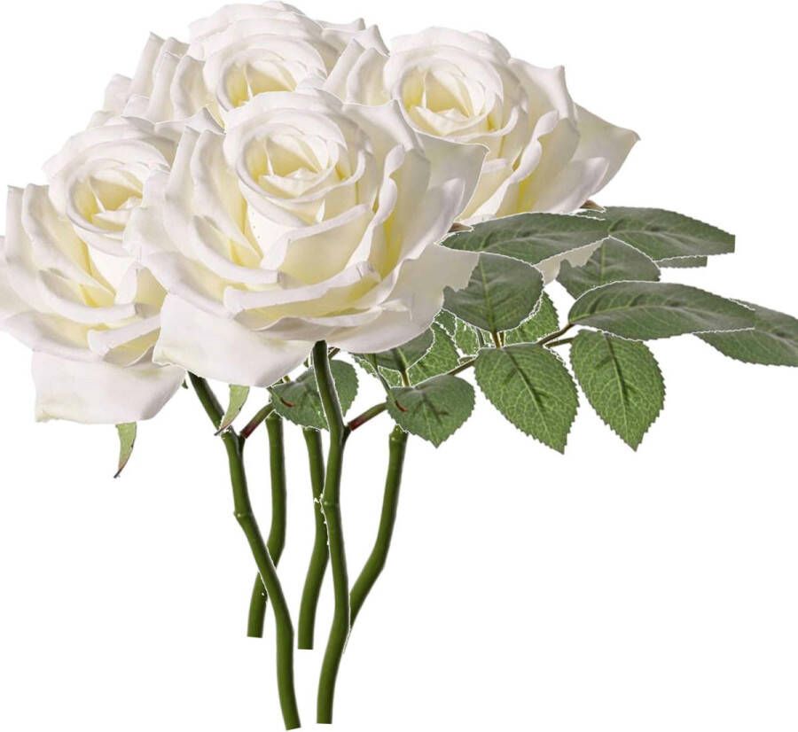 TopArt Top Art Kunstbloem Roos de luxe 5x wit 30 cm plastic steel decoratie bloemen