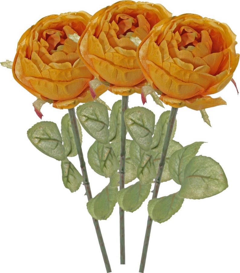 Top Art Kunstbloem roos Diana 3x oranje 36 cm kunststof steel decoratie bloemen Kunstbloemen