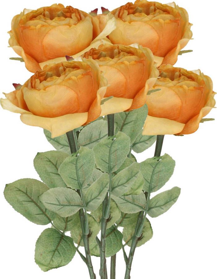 TopArt Top Art Kunstbloem roos Diana 5x oranje 36 cm plastic steel decoratie bloemen