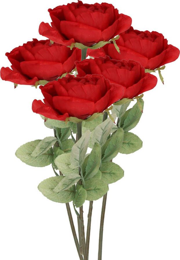 TopArt Top Art Kunstbloem roos Diana 5x rood 36 cm plastic steel decoratie bloemen