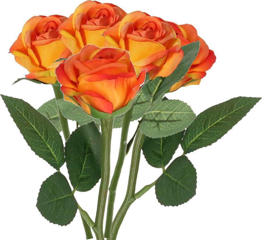 TopArt Top Art Kunstbloem roos Nina 5x oranje 27 cm plastic steel decoratie bloemen