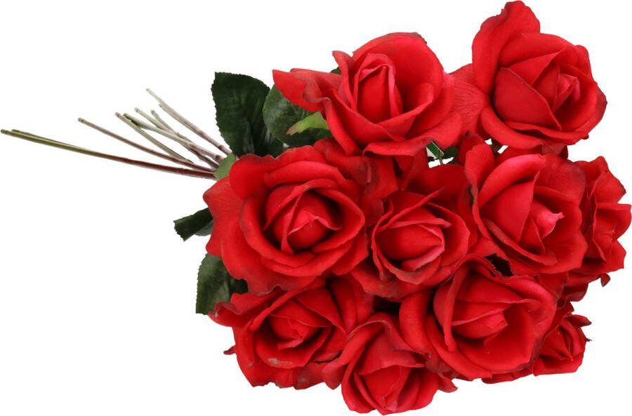 TopArt Top Art Kunstbloemen boeket roos Caroline 10x rood 70 cm zijde decoratie bloemen
