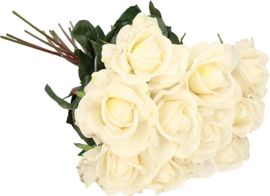TopArt Top Art Kunstbloemen boeket roos Caroline 10x wit 70 cm zijde decoratie bloemen