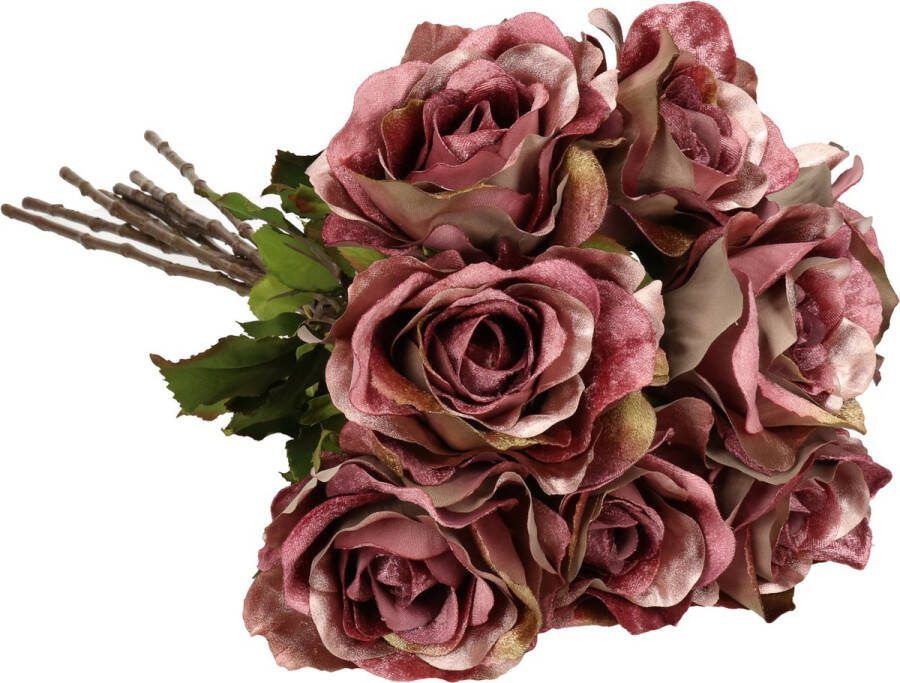 TopArt Top Art Kunstbloemen boeket roos Glamour 8x donker roze satijn 61 cm decoratie bloemen