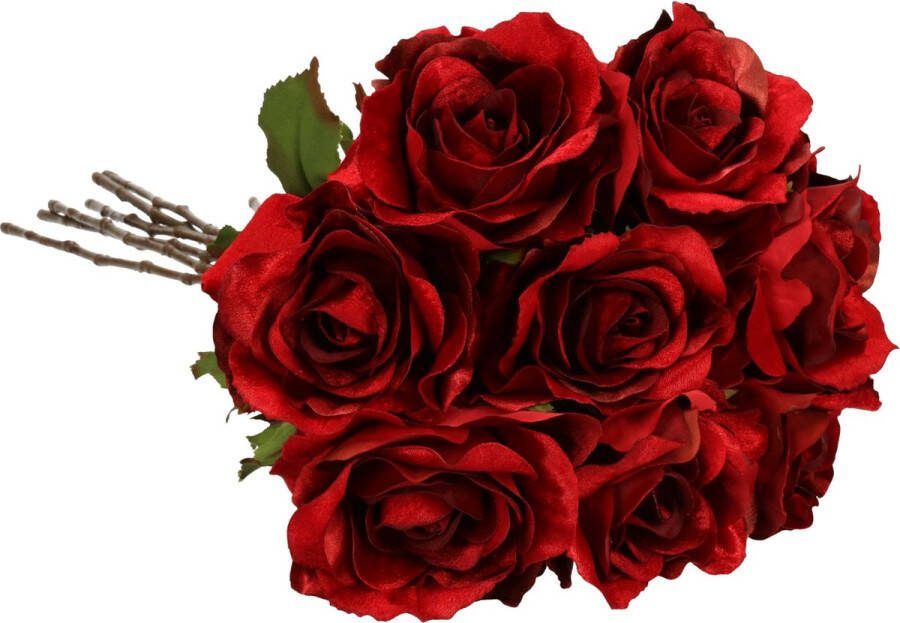 TopArt Top Art Kunstbloemen boeket roos Glamour 8x rood satijn 61 cm decoratie bloemen