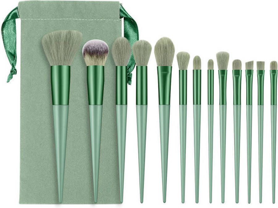 Topco Make-up Kwasten 13-delig Groen Brush Set Green Met Opberg Etui Cosmetica