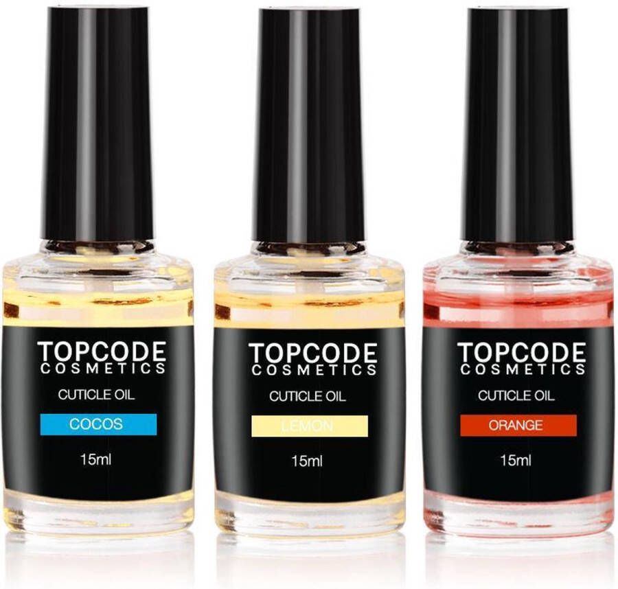 TOPCODE Cosmetics 3x Nagelriemolie cocos citroen sinaasappel 15ml Cuticle oil