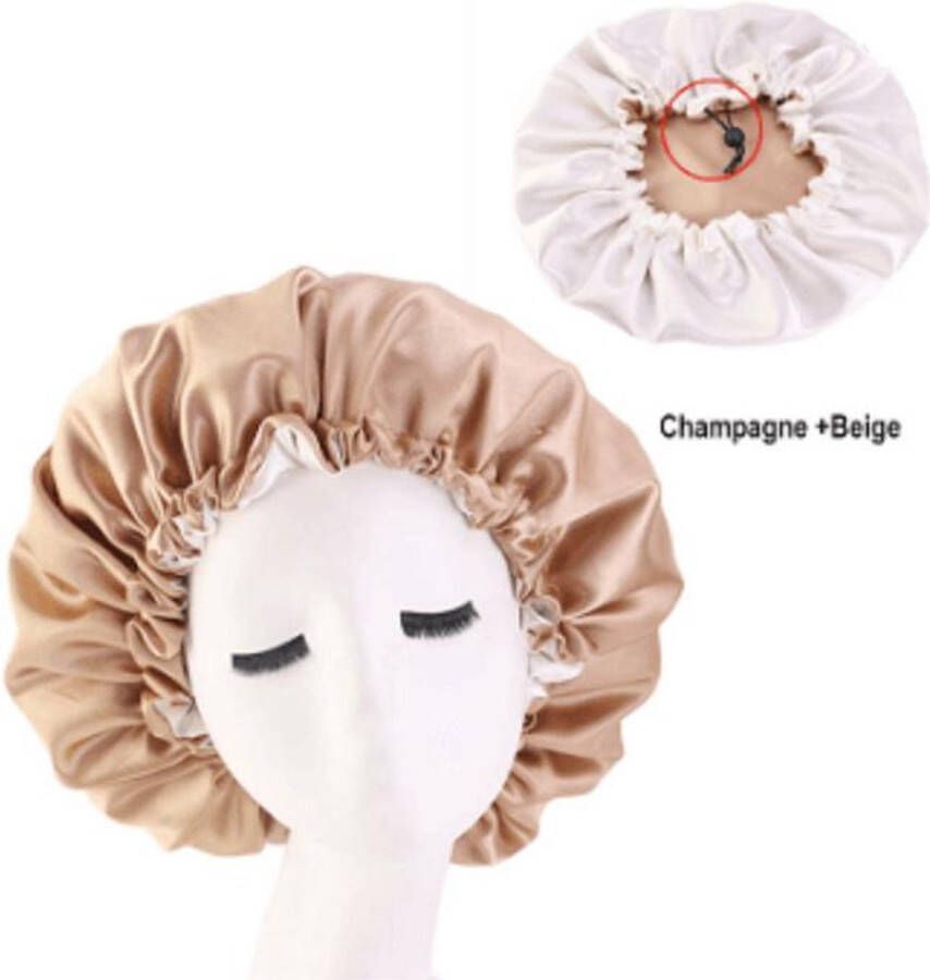 TopHeadz Slaapmuts – Hair Bonnet – Beige Haar bonnet van Satijn – Satin bonnet – Satijnen slaapmuts – Nachtmuts voor krullen – Slaapmuts voor krullen – Haarverzorging