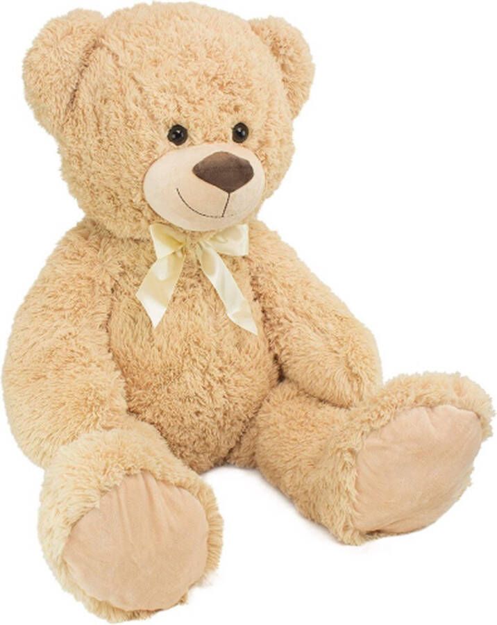 Topknuffels Teddybeer met Strik Pluche Knuffel (Beige) XXL 110 cm [Bear Beer Beren Plush Toys Knuffeldier Knuffelpop Speelgoed voor kinderen jongens meisjes Extra grote groot XL knuffelbeer voor jong en oud]