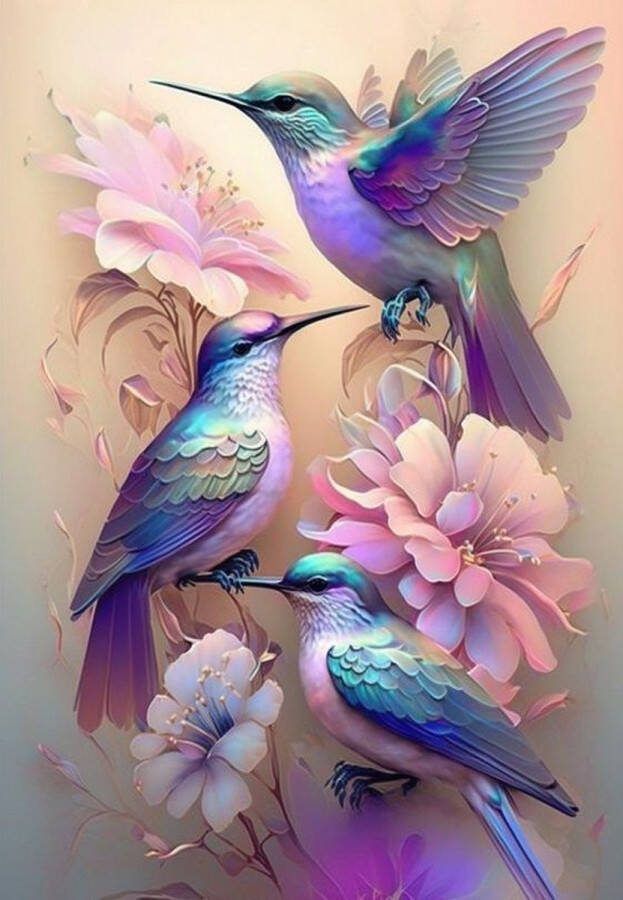 Topmo bloemen en vogels 40X50CM- Diamond painting pakket HQ Diamond Painting VOLLEDIG dekkend Diamant Schilderen voor Volwassenen – ROND
