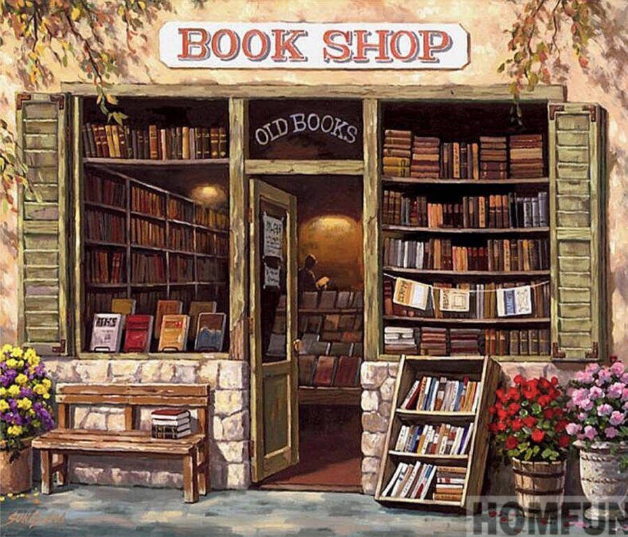 Topmo boekenwinkel Diamond painting- volledig dekkend- ROND 40 x 50 CM