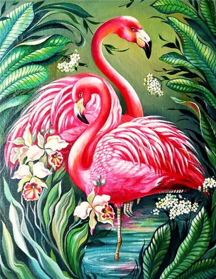 Topmo Flamingo 40 x 50 CM Diamond painting pakket HQ Diamond Painting volledig dekkend Diamant Schilderen voor Volwassenen – ROND