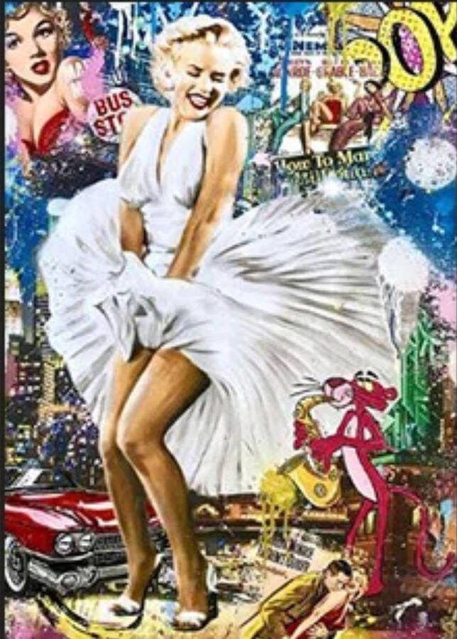 Topmo Marilyn Monroe witte Jurk- Diamond painting pakket HQ Diamond Painting volledig dekkend Diamant Schilderen – voor Volwassenen – ROND 40 x 50 CM