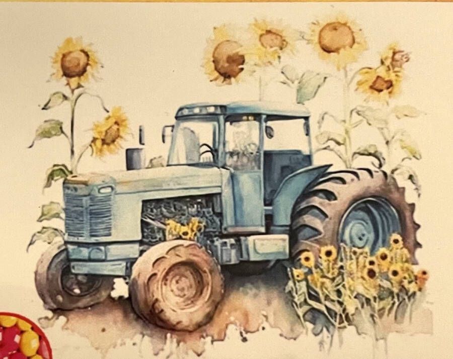 Topmo Zonnebloem Tractor- Diamond painting pakket HQ Diamond Painting volledig dekkend Diamant Schilderen – voor Volwassenen – ROND 40 x 50 CM