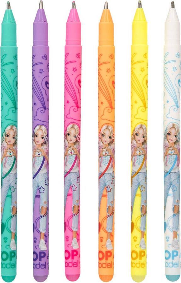TOPModel Neon gelpen turquoise paars roze geel oranje en wit om ook op donker papier te schrijven 6 stuks
