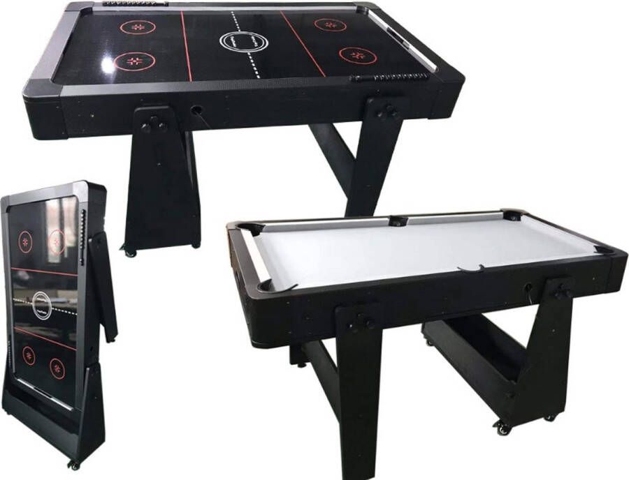 Toptable Twist Grey-Black mobile 5 5ft Airhockey & Pooltafel Combi 2 in 1 Gemakkelijk Opklapbaar & Verrijdbaar