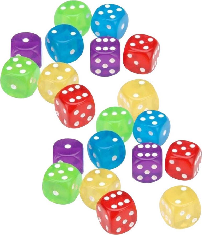 Topten Dobbelstenen 20x kleurenmix kunststof bordspellen dobbel spellen