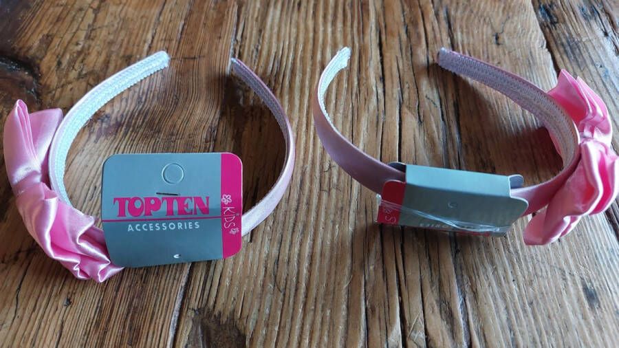 Topten kids diadeem haarband hoofdband roze met roze strik 2 stuks