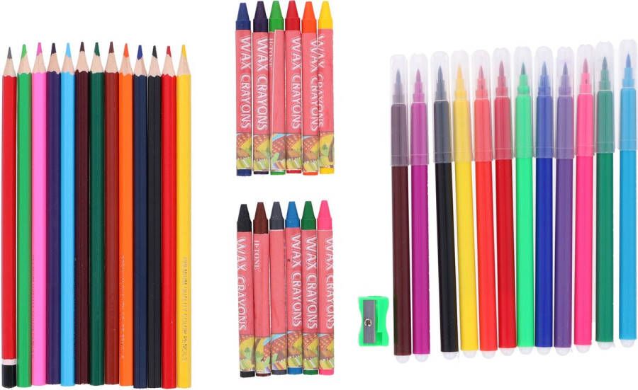 TOPWRITE Kids Tekenset 38 stuks kleurpotloden viltstiften waskrijtjes puntenslijper