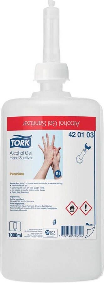 Tork alcohol gel voor handdesinfectie systeem S1 flacon van 1 liter 6 stuks