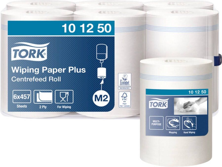 Tork Advanced Wiping Plus poetspapier centerfeed 2-laags systeem M2 wit pak van 6 rollen 1 stuks