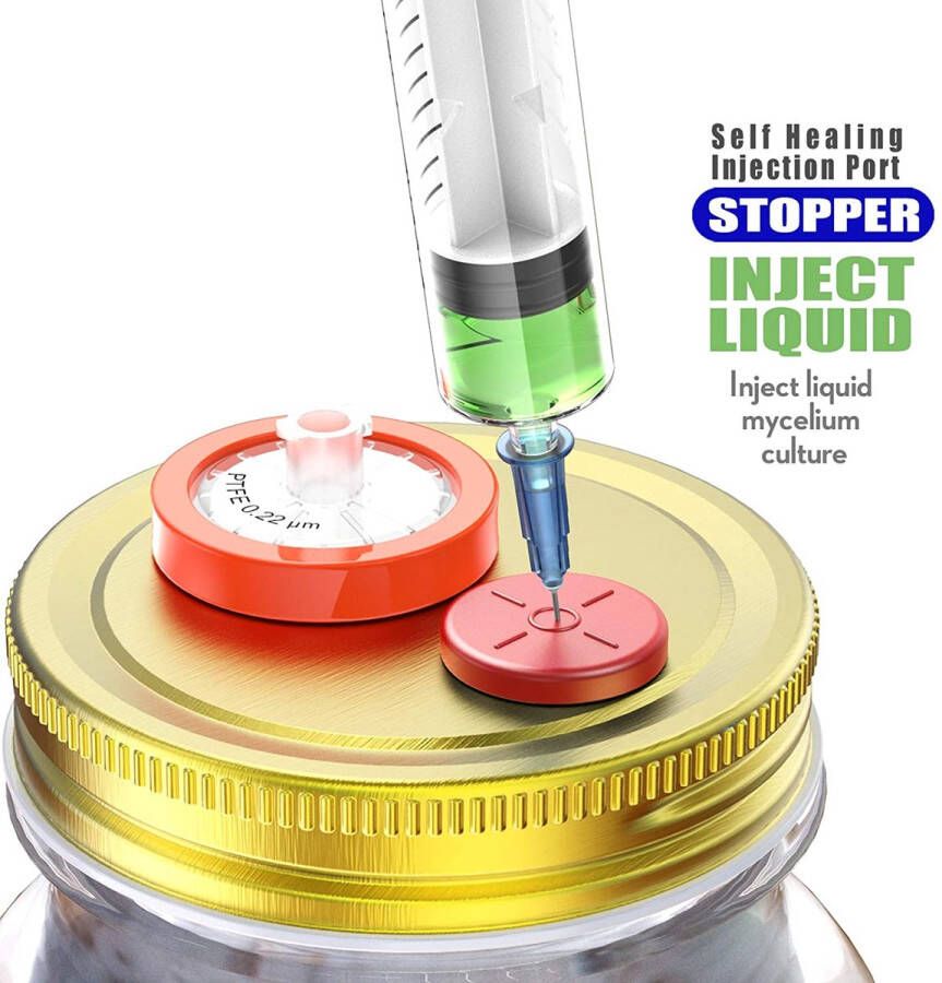 ToshiFarm 20mm Self Healing Injection Port 5 stuks Injectiepoort voor Mason Jar Broed inoculeren met zelfhelende injectiepoort