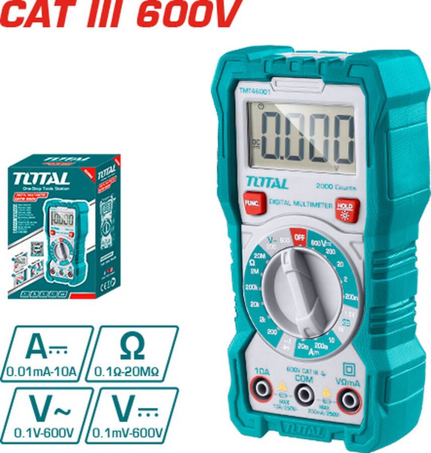 Total Digitale multimeter CAT III 600V Spanningsmeter met zaklamp AC DC voltage meter
