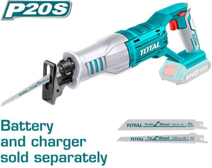 Total Reciprozaag Lithium ion 20V 0-2800rpm Losse body inclusief 1x metaalzaag & 1x houtzaag