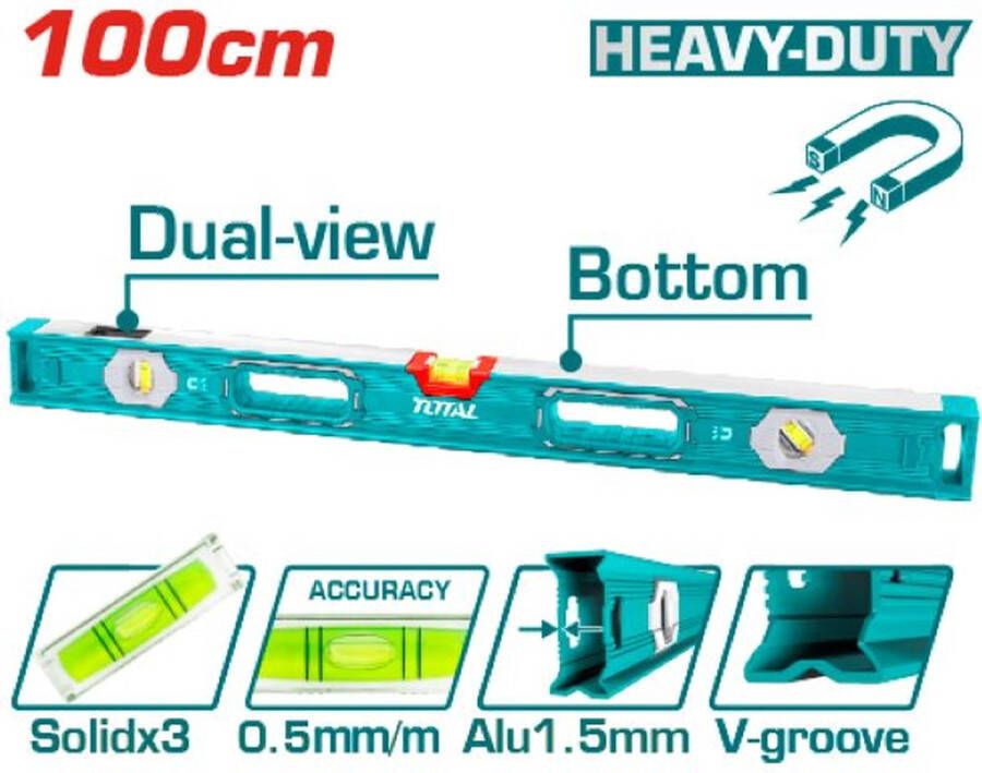 Total Waterpas 100cm 0 5mm m Magnetisch Met Dual View