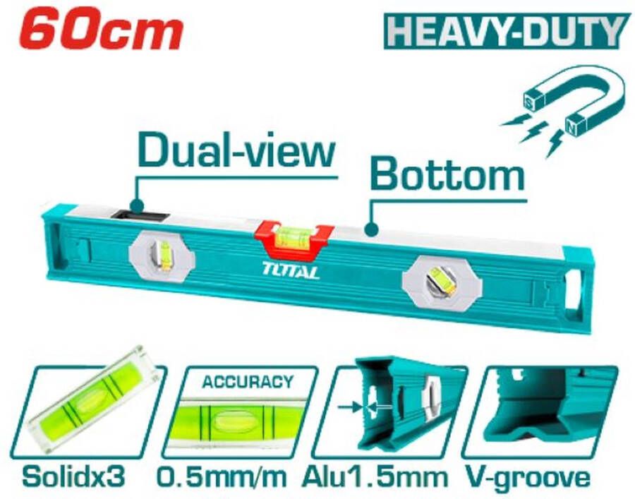 Total Waterpas 60cm 0 5mm m Magnetisch met dual view