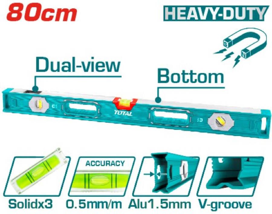 Total Waterpas 80cm 0 5mm m Magnetisch met Dual View