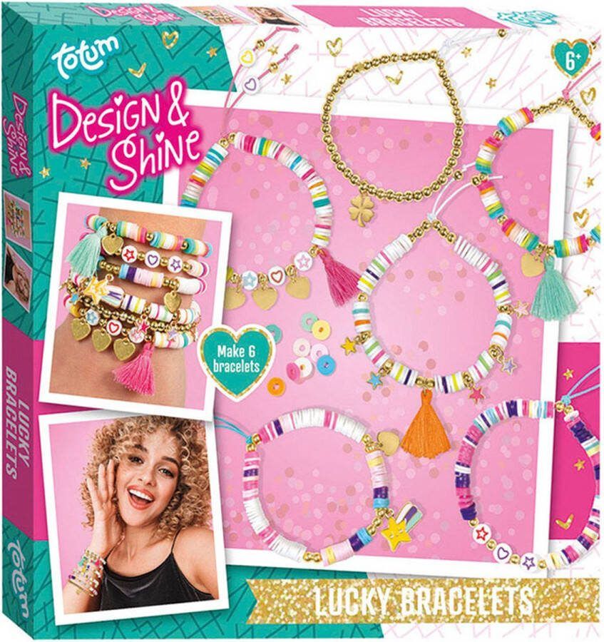 Totum 6 trendy geluks armbandjes maken Design & Shine lucky bracelets met 800+ disc heishi kralen en speciale hart- en ster bedels Happy Bracelets sieraden pakket