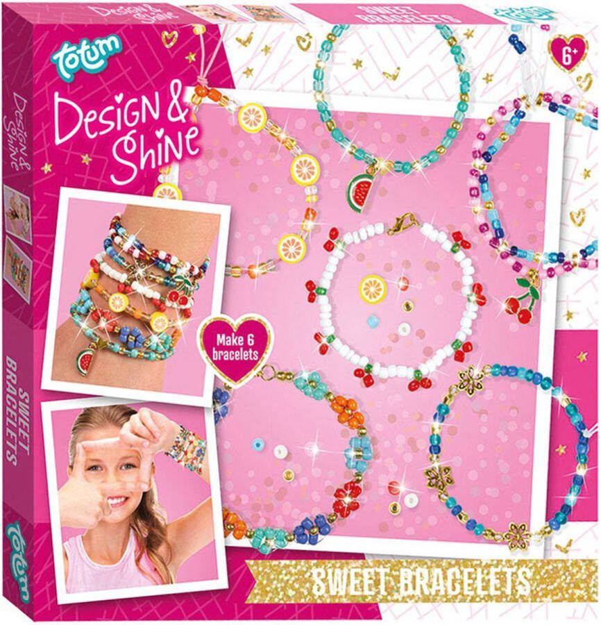 Totum 6 trendy kralen armbandjes maken met vrolijke fruit- hart en bloembedels Design & Shine sweet bracelets sieraden pakket