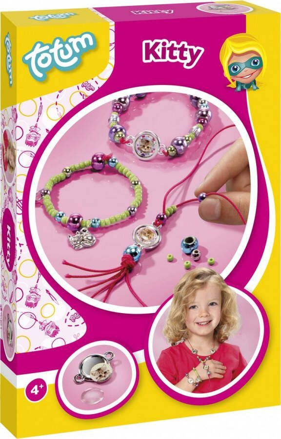 Totum creatief Poesjes armbandjes maken Kitty knutselpakket 2 kralen armbandjes en halsketting maken