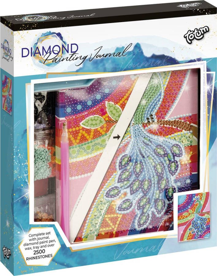 Totum Diamond Painting creatief notitieboek dagboek pauw dessin schrijfboek harde kaft 2000 strass steentjes knutselpakket cadeautip