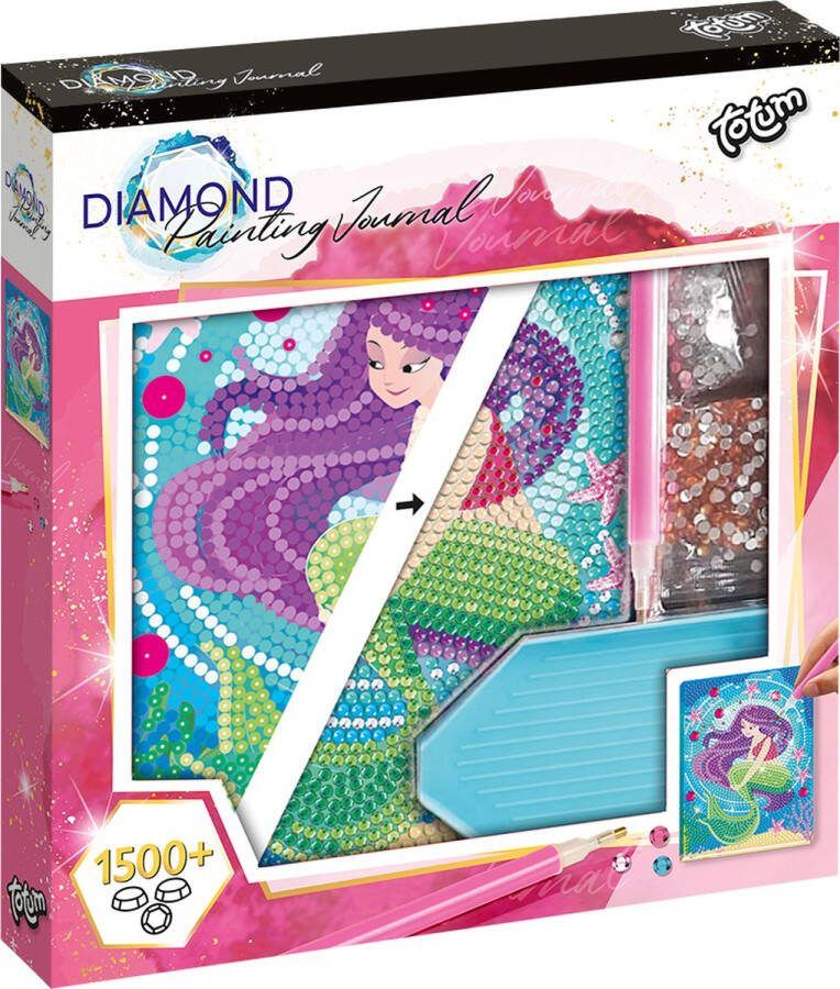 Totum diamond zeemeermin notitieboek diamond painting creatief dagboek met 1500+ strass steentjes knutselen hardcover gelinieerd papier schrijfboek 19 x 20 cm cadeautip