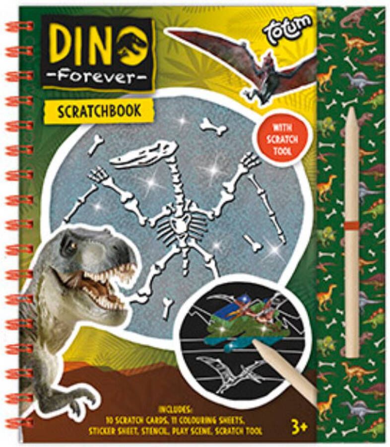 Totum Dino doeboek vakantieboek kraskaarten scratch sticker en kleurboek met dinosaurusssen junior scratch boek harde kaft A5 Forever Dino