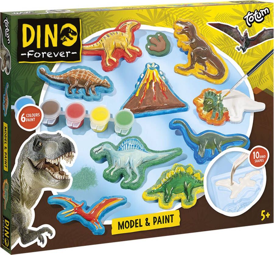 Totum Dinosaurus junior knutselset gips- en verfset Dino Forever model & paint inclusief gips 6 kleuren verf cadeautip jongens Sinterklaas