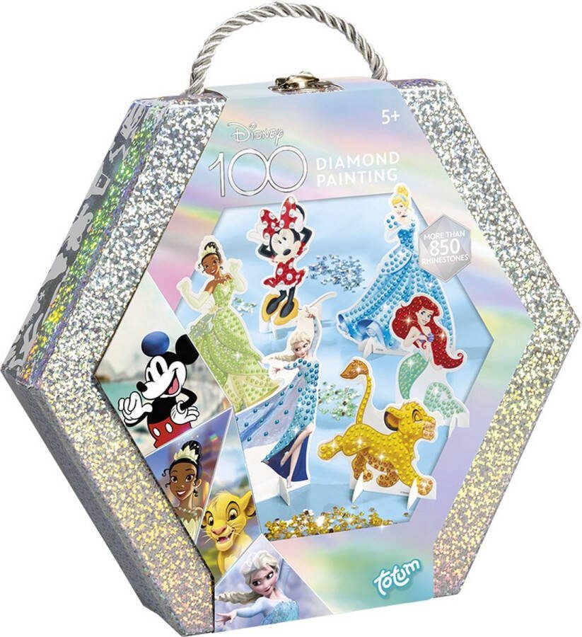 Totum Disney 100 glitter knutselkoffertje diamond painting prinsessen en classics versieren met glitter strass steentjes jubileumeditie