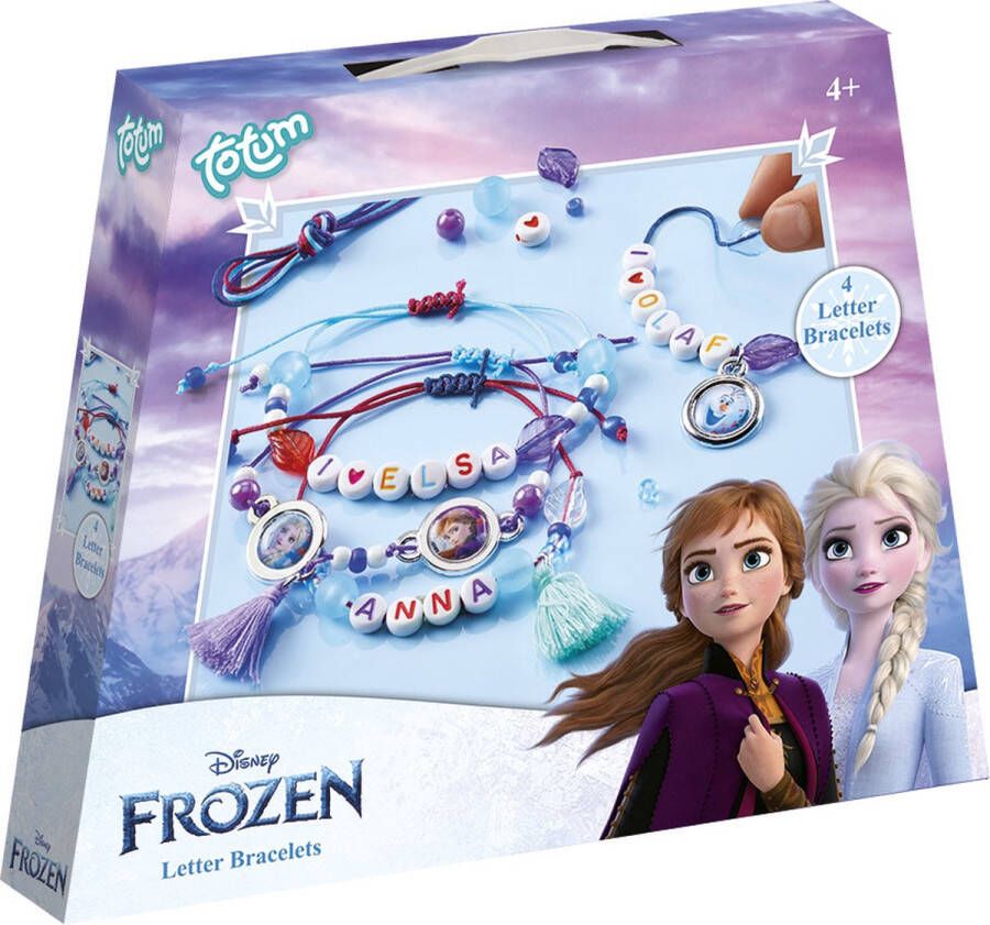 Totum Disney Frozen 4 letter armbandjes maken knutselpakket sieraden set vriendschaps armbandjes creatief met Anna en Elsa cadeauttip knutselen