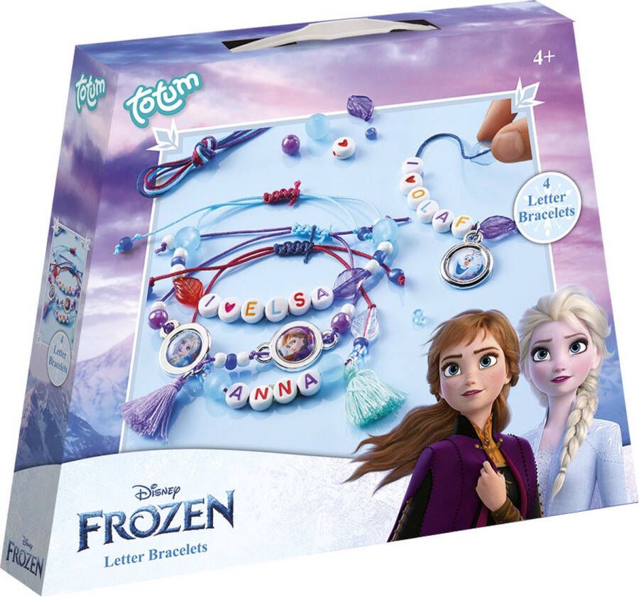 Totum Disney Frozen 4 letterarmbandjes maken Letter Bracelets Anna en Elsa sieradenset schoencadeau Sinterklaas