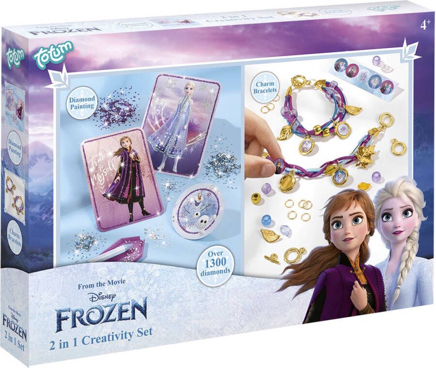 Totum Disney Frozen knutselpakket 2 in 1 fashion armbandjes maken en diamond painting glitter kaarten creatief speelgoed