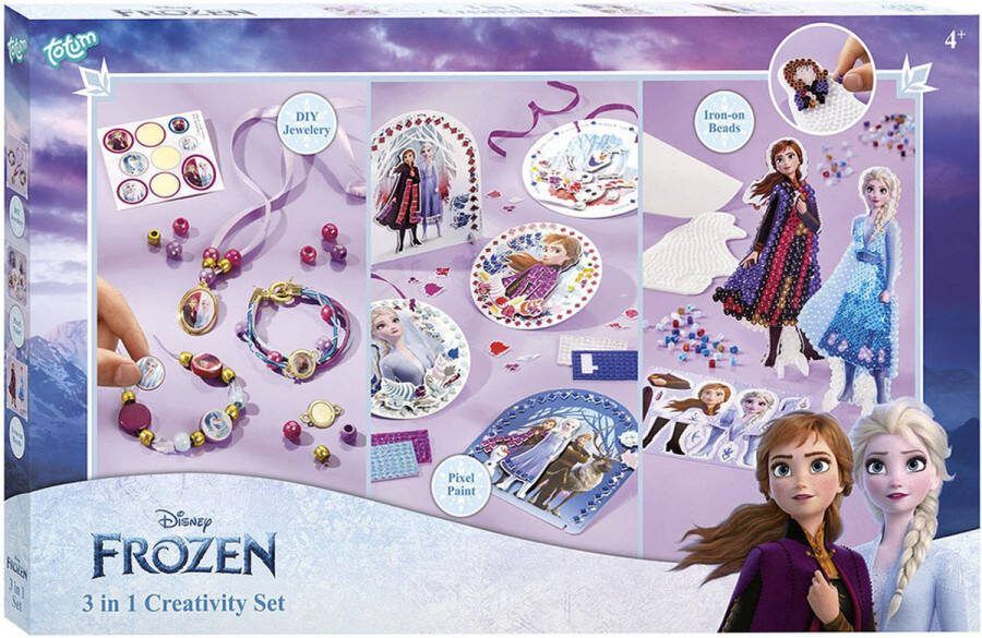 Totum Disney Frozen knutselset XL 3 in 1 armbandjes diamond paint en strijkkralen cadeautip knutselen meisjes creatief speelgoed