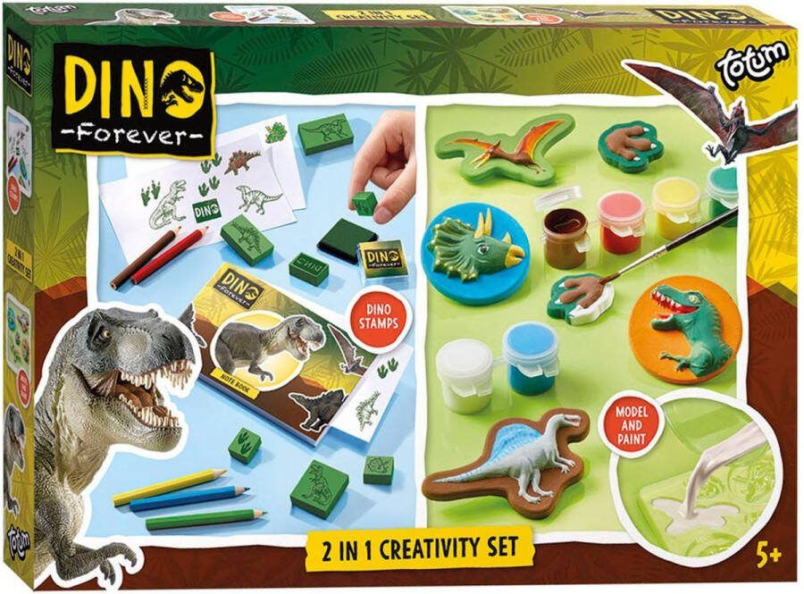 Totum junior 2-in-1 set Dino knutselen dinosaurus stempel- en kleurset en gipsen en beschilderen educatief speelgoed