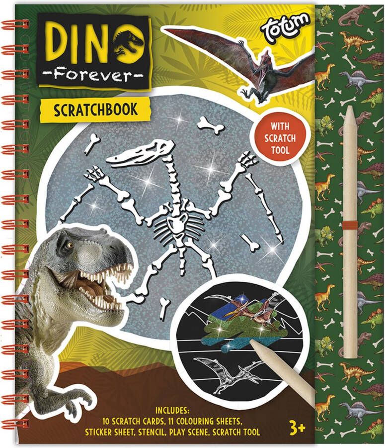 Totum Dino doeboek vakantieboek kraskaarten scratch sticker en kleurboek met dinosaurusssen junior scratch boek harde kaft A5 Forever Dino