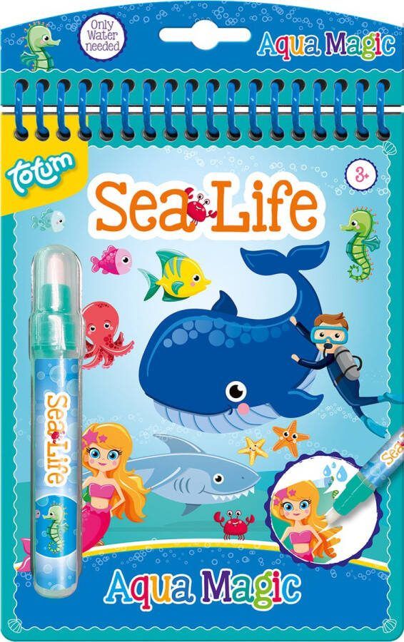 Totum magisch water kleur boekje junior sealife zeedieren herbruikbaar vakantie boek tekenen en kleuren Aqua Magic 16 x 21 cm