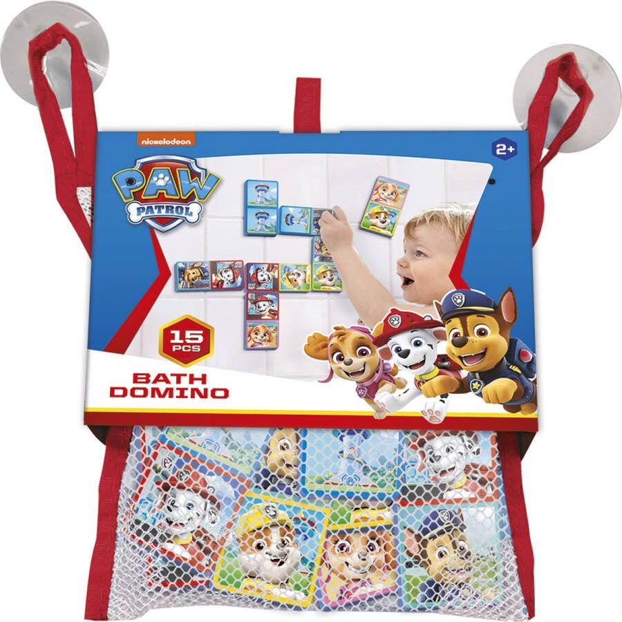 Totum PAW Patrol Bad Domino spel 15 delige speelset in opbergnetje badspeelgoed junior schoencadeautje Sinterklaas